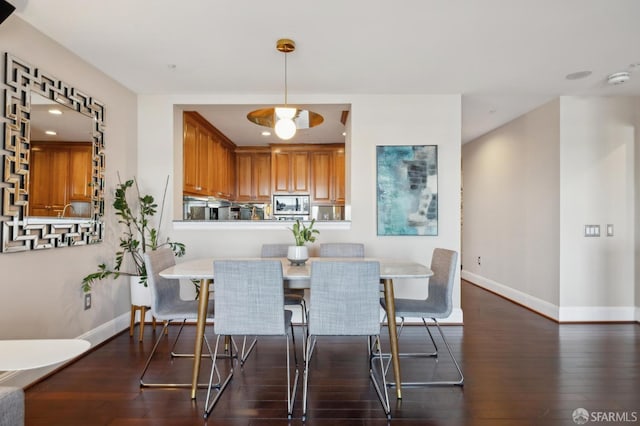 dining space featuring dark wood-type flooring