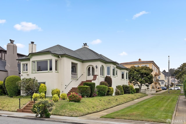 135 San Rafael Way, San Francisco, CA 94127 - view of front facade featuring stucco siding, a front lawn, and a chimney