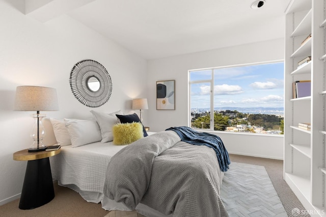 bedroom with baseboards and carpet floors