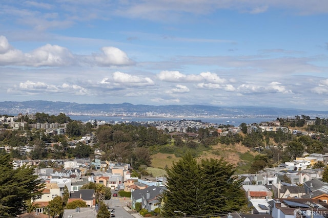 aerial view with a water and mountain view