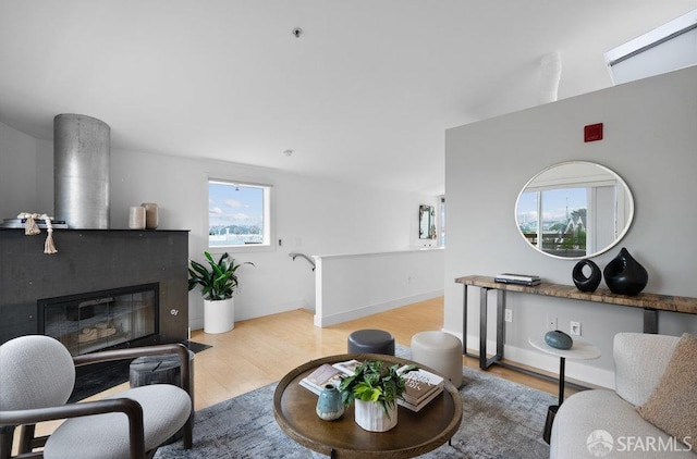 living room with light hardwood / wood-style flooring