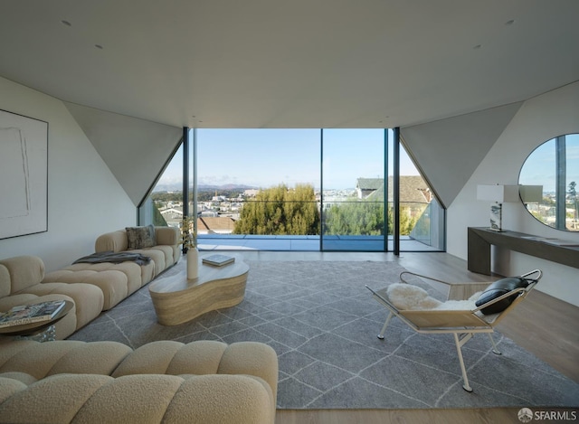 living room featuring hardwood / wood-style floors and expansive windows