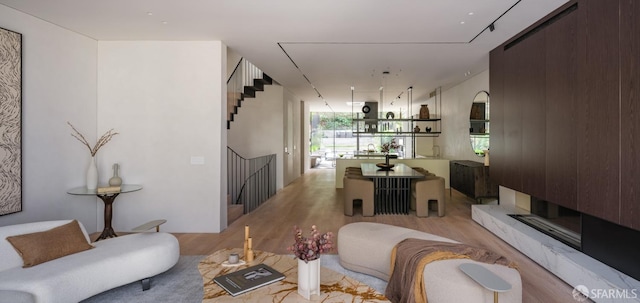 living room featuring light wood-type flooring