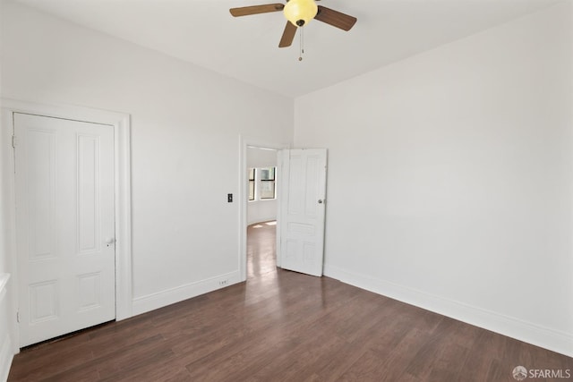 2875 Sunset Ave, Oakland, CA 94601 - unfurnished bedroom with dark wood-style floors, baseboards, and ceiling fan