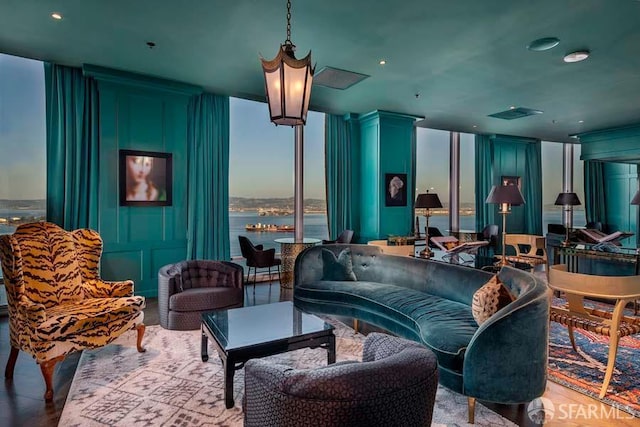 425 1st St Unit 3301, San Francisco, CA 94105 - living area featuring a wall of windows and a water view