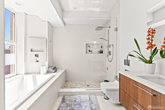 1615 Broadway Unit 5, Oakland, CA 94612 - full bath with toilet, tiled shower, tile patterned floors, and vanity