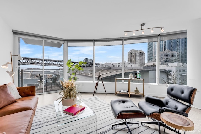 sunroom featuring a wealth of natural light and a city view