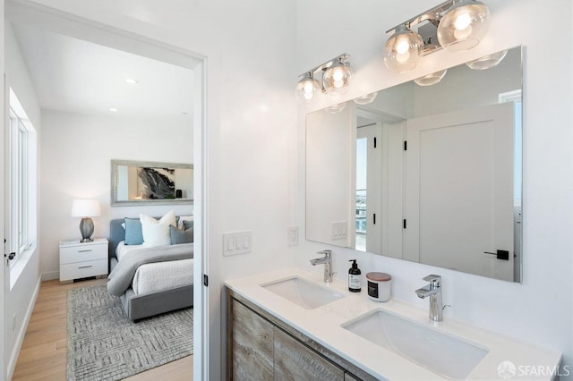 bathroom with wood-type flooring and vanity