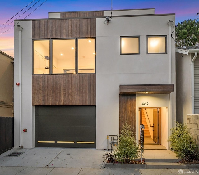 contemporary home featuring a garage