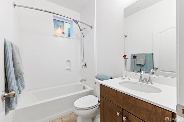 full bathroom with toilet, vanity, shower / bathing tub combination, and tile patterned floors