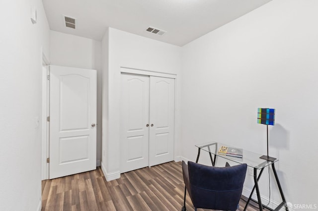 interior space with dark wood-type flooring