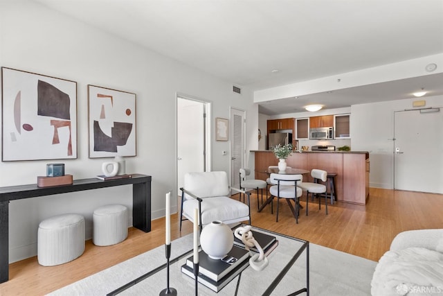 living room with light hardwood / wood-style flooring