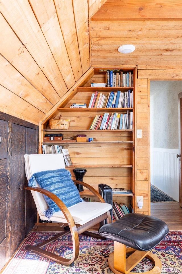 70 Laidley St, San Francisco, CA 94131 - sitting room featuring wood ceiling, lofted ceiling, wood finished floors, and wood walls