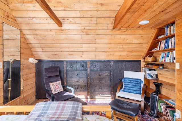 70 Laidley St, San Francisco, CA 94131 - living area featuring wood ceiling, vaulted ceiling, wooden walls, and built in features