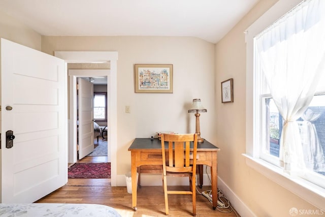 70 Laidley St, San Francisco, CA 94131 - home office with wood finished floors, baseboards, and vaulted ceiling