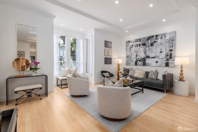2675 Sutter St, San Francisco, CA 94115 - living room with wood finished floors, recessed lighting, crown molding, and a tray ceiling