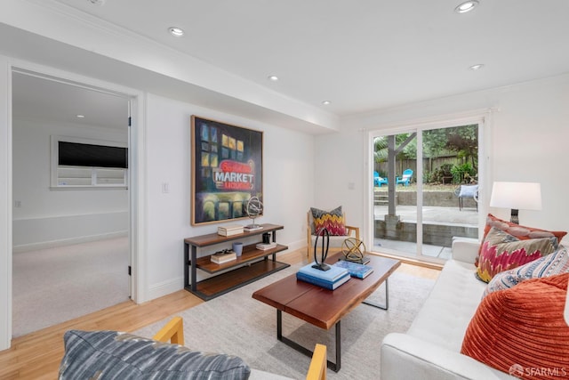 2675 Sutter St, San Francisco, CA 94115 - living room featuring light wood-style flooring, recessed lighting, and ornamental molding