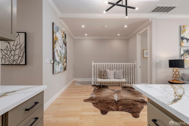 2675 Sutter St, San Francisco, CA 94115 - living area with light wood-style floors, recessed lighting, and ornamental molding