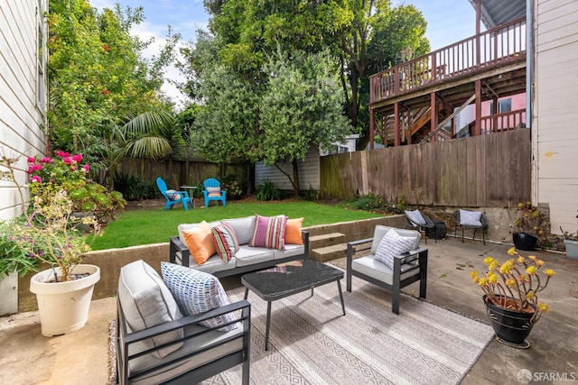 2675 Sutter St, San Francisco, CA 94115 - fenced backyard with outdoor lounge area, a deck, and a patio area