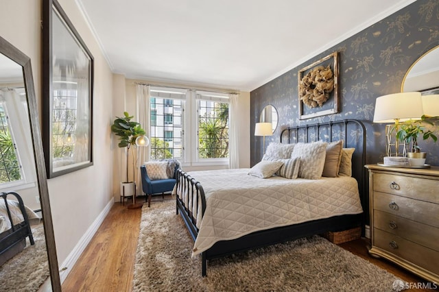 1201 California St Unit 205, San Francisco, CA 94109 - bedroom with crown molding, wood finished floors, and wallpapered walls