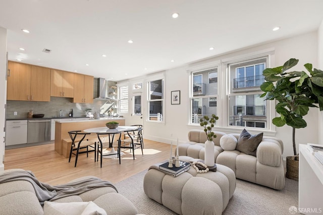 living room with light wood-type flooring