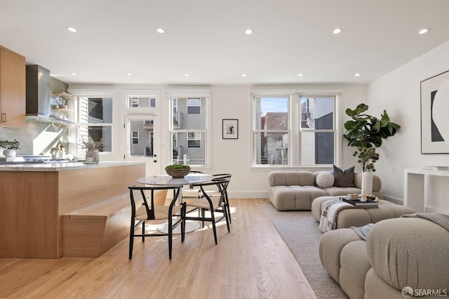 living room with light hardwood / wood-style flooring