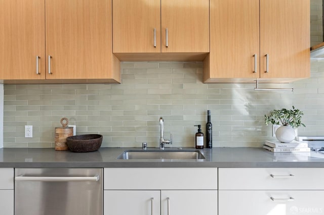 kitchen with sink, decorative backsplash, and dishwasher