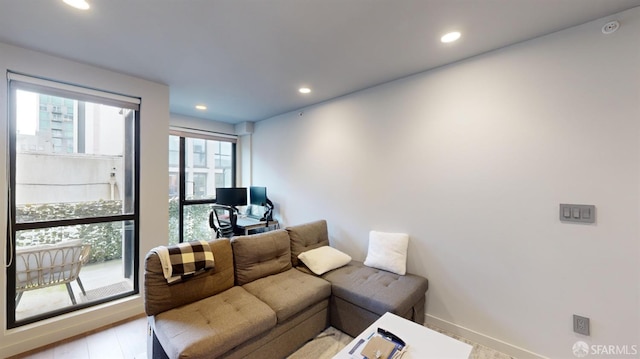 living room featuring light wood-type flooring