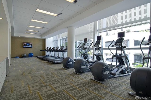 301 Mission St Unit 16H, San Francisco, CA 94105 - gym featuring carpet flooring and healthy amount of natural light
