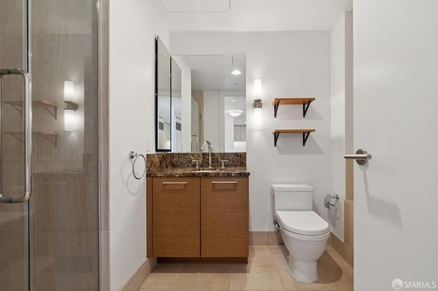 301 Mission St Unit 16H, San Francisco, CA 94105 - bathroom with vanity, a stall shower, and tile patterned flooring