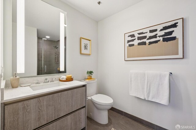 338 Main St Unit 19G, San Francisco, CA 94105 - full bathroom with vanity, a stall shower, and tile patterned flooring