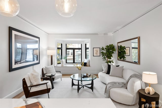 living room with light hardwood / wood-style flooring