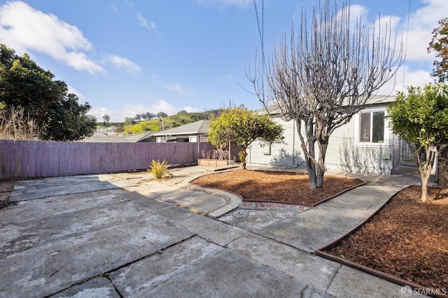 view of yard with a patio and fence