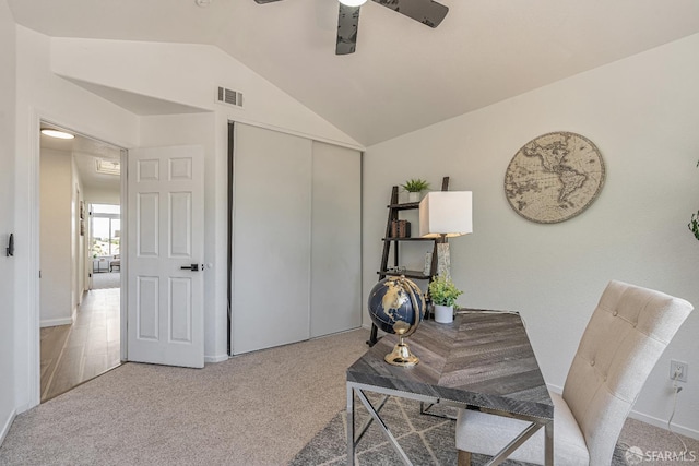 4156 N Amargosa Dr N, Antioch, CA 94531 - home office featuring vaulted ceiling, ceiling fan, and carpet