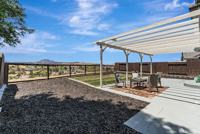 4156 N Amargosa Dr N, Antioch, CA 94531 - fenced backyard featuring a mountain view, a pergola, and a patio area