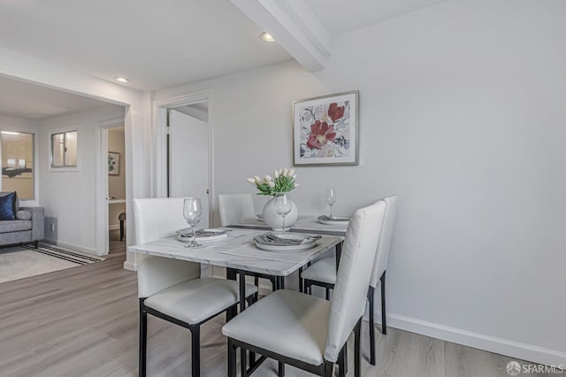 1567 44th Ave, San Francisco, CA 94122 - dining area with light wood-type flooring, beamed ceiling, and recessed lighting