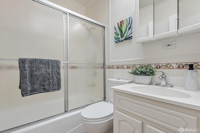 1567 44th Ave, San Francisco, CA 94122 - full bath with vanity, combined bath / shower with glass door, wainscoting, and tile walls