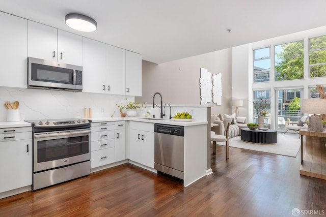 1970 Sutter St Unit 107, San Francisco, CA 94115 - kitchen featuring stainless steel appliances, open floor plan, a peninsula, and light countertops