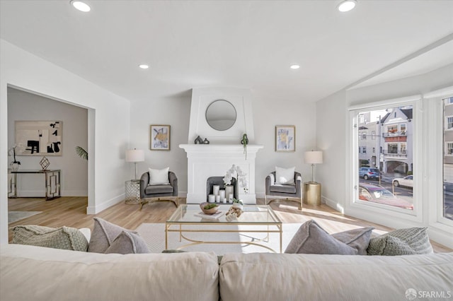 living room with light hardwood / wood-style flooring