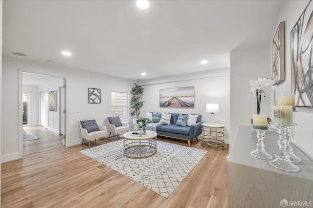 living room with hardwood / wood-style flooring