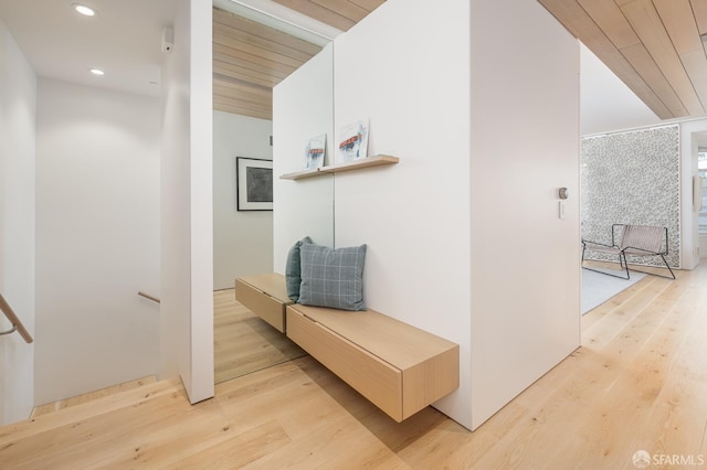38 Bryant St Unit 405, San Francisco, CA 94105 - hallway with light wood-type flooring, recessed lighting, and wooden ceiling