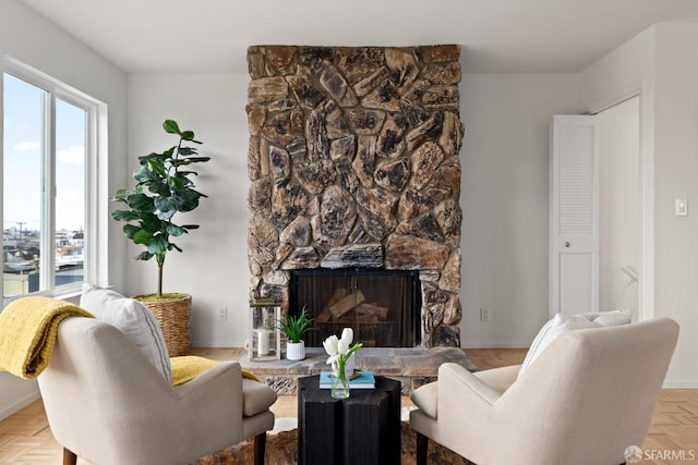 1727 45th Ave, San Francisco, CA 94122 - living area with a stone fireplace and baseboards