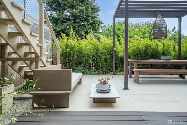 1515 Van Dyke Ave, San Francisco, CA 94124 - wooden deck featuring stairs, a patio, and an outdoor hangout area