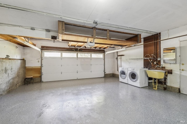 7 Hearthstone Ct, San Rafael, CA 94903 - garage with a garage door opener, a sink, and washer and clothes dryer