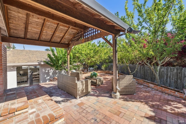 7 Hearthstone Ct, San Rafael, CA 94903 - view of patio featuring a fenced backyard, an outdoor living space, and a pergola