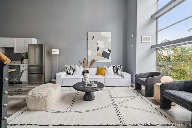 175 Bluxome St Unit 202, San Francisco, CA 94107 - living area with a towering ceiling and wood finished floors