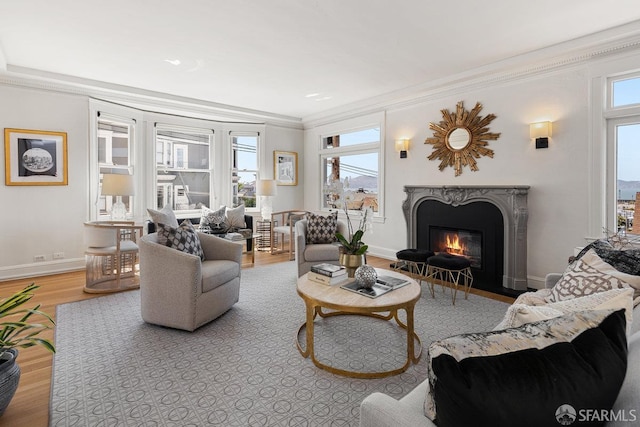 1998 Vallejo St Unit 2, San Francisco, CA 94123 - living area with wood finished floors, crown molding, and a high end fireplace