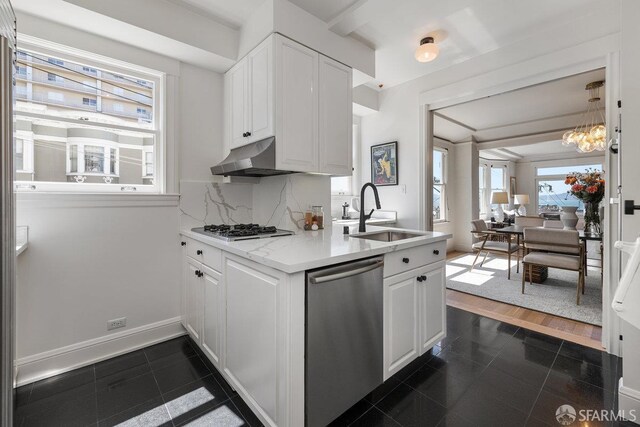 1998 Vallejo St Unit 2, San Francisco, CA 94123 - kitchen featuring stainless steel dishwasher, gas cooktop, white cabinets, and backsplash