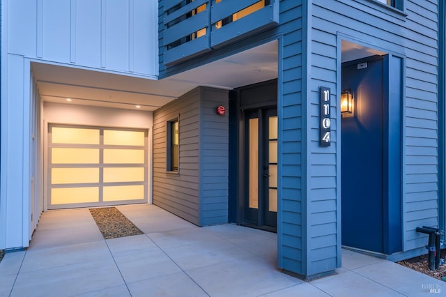 property entrance with board and batten siding