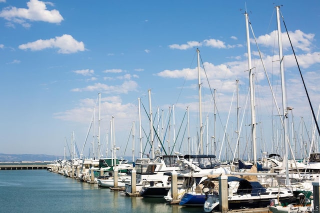 view of dock with a water view